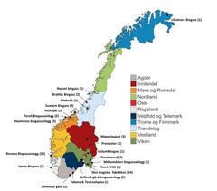 Kartet viser hvor det er etablert biogassanlegg i Norge. Det er få store anlegg. Tall i parentes er antall foretak som leverte husdyrgjødsel til dette anlegget i 2023.