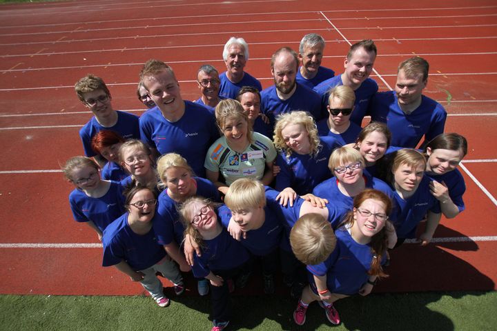 Utøvere og Astrid Uhrenholdt Jacobsen på samlingen til Special Olympics World Summer Games 2015. Foto: Geir Owe Fredheim