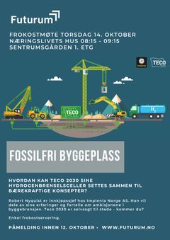TECO 2030 vil delta på et frokostmøte om fossilfri byggeplass i Narvik 14. oktober.