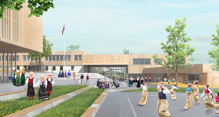Evenes skole og flerbrukshall. Illustrasjon: MDH arkitekter