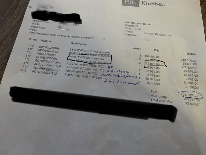 Kunden brukte et kjøpstilbud fra HiFi Klubben som kvittering for kjøp av et dyrt musikkanlegg.
