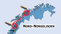 Nord-Norge-linjen er et spennende prosjekt, som kobler sammen flere aktører ei linje mellom Bodø og Tromsø. (Illustrasjon: Transportutvikling AS)