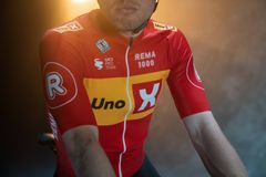 Trøjedesign forside. Model er Rasmus Tiller Uno-X Pro Cycling Team. Foto: Wordup Projects