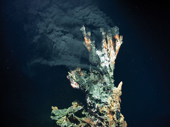 Varme skorsteiner er et unikt naturfenomen i dyphavet der varmt sjøvann presses ut av havbunnen og bringer med seg en miks av sedimenter som mineralene som danner grunnlaget for metallene som avsettes på havbunnen. Slike skorsteiner finnes på store dyp ved midthavsryggene eller andre vulkansk aktive soner og gir energi til dyrelivet som lever der. ©WIKIMEDIA COMMONS