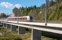 Dobbeltsporet har redusert reisetiden mellom Larvik og Porsgrunn med 24 minutter. Her fra Paulertjønn bru. (Foto: Hans Morten Tamnes)