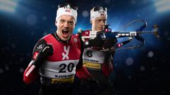 BRØDRENE BØ: Vi følger verdens beste skiskytterbrødre, Tarjei og Johannes, både i løypa og på privaten i serien som har premiere på TV 2 Play søndag 5. desember. Foto: TV 2 (montasje)