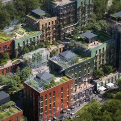 Mad arkitekter vant C40s internasjonale konkurranse Reinventing Cities i 2019 med sitt forslag «Recipe for Future Living». Prosjektet er et av fire som er utstilt  i Berlin.  https://mad.no/prosjekter/reinventing-cities  Illustrasjon: Mad arkitekter