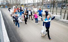 Ansatte i Coop Norge, med konsernsjef Geir Inge Stokke i front, ryddet rundt hovedkontoret i Oslo. Foto: John Terje Pedersen.