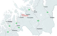 Kartet viser hvor Kvænangsfjellet er lokalisert.