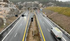 Bildet viser ny E39 vestover fra Kristiansand, som ble åpnet 9. desember 2022. Foto: Nils Bernt Rinde / Nye Veier.