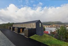 Boligprosjektet Gåsakilen i Os utenfor Bergen med den nye Moelven-kledningen .Foto: Pål Hoff