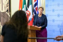 Barbara Woodward er Storbritannias FN-ambassadør. I april har landet presidentskapet i Sikkerhetsrådet. Foto: UN Photo/Loey Felipe