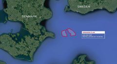 Danish Kriegers Flak Offshore Wind Farm east of Møns Klint in the Baltic Sea in Southern Denmark