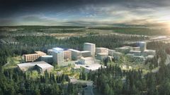 Sykehuset ved Gardermoen kommer til å bli nærmere 30.000 m2 stort. (Illustrasjon: Nordic - Office of Architecture)