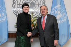 Utenriksminister Ine Eriksen Søreide møter Generalsekretær António Guterres, 18. desember 2018. Foto: UN Photo/Mark Garten