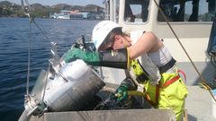 Maria Kaurin undersøker havbunnen for miljøgifter.