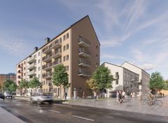 AF Gruppens datterselskap HMB Construction har inngått avtale om å bygge 121 leiligheter for Riksbyggen i sentrum av Gävle. Ill. Riksbyggen