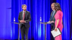 Jan Christian Vestre, den svenske næringsministeren Karl-Petter Thorwaldsson og konferansier Siri-Lill Mannes.