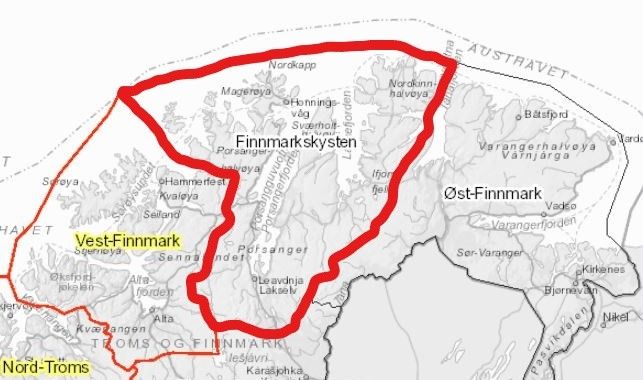 Varslingsregionen «Finnmarkskysten» får fra 6. februar daglig regional snøskredvarsling. Kilde: xgeo.no