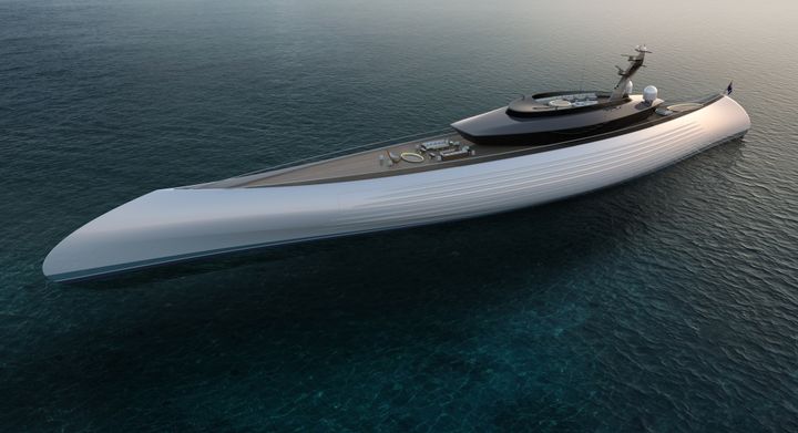 Superyacht i klassisk design får kontraroterende elektrisk fremdriftssystem fra ABB som øker effektiviteten med 10 prosent (Ill. Oceanco).