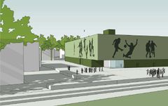 FASADEKONSEPT: Åssiden fotballhall i Drammen. Illustrasjon: Arch Uno.