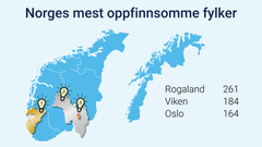 TOPP 3: Rogaland, Viken og Oslo utmerker seg med antall patentsøkere. ILLUSTRASJON: Sara Holte Næss / Patentstyret