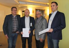 Fra venstre Konsernsjef i GK Jon Valen-Sendstad, Direktør Eksisterende bygninger GK Norge, Torfinn Lysfjord, Adm. Dir. i Forsvarsbygg, Frode Sjursen og Tore Eidissen, KAM GK Norge AS.