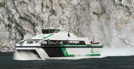Picture text: TECO 2030, Umoe Mandal and BLOM Maritime will base the high-speed fuel cell vessel design on energy-efficient hulls with SES technology.