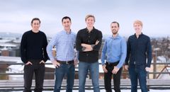Teamet bak Prisguide: F.v. Alf Marius Foss Olsen, daglig leder Amund Espelien, Anders Bakke Ingebrigtsen, Geir Kristian Thunem og Andreas Hellesvik