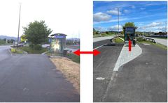 Eksempel på før- og etterbilde av busskur i forbindelse med dette prosjektet. Før til venstre, etter til høyre. Foto: Johnny Kousgaard Pedersen, Statens vegvesen