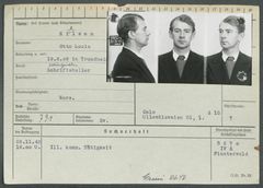 Eksempel på fangekort, Møllergata 19. Otto Nielsen var sanger, revyartist, tekstforfatter, komponist og programleder. Under andre verdenskrig drev Nielsen med illegalt arbeid. Han ble arrestert og fengslet to ganger av det tyske sikkerhetspolitiet. Første gang ble han satt inn på det tyske fengslet i Møllergata 19 i Oslo. Det oppholdet varte fra 28. november til 20. desember 1942 da han ble løslatt. Han ble arrestert igjen 10.11.1943 og satt inn i tyskernes Grini fangeleir utenfor Oslo. Der satt han til frigjøringen. (Arkivverket/Riksarkivet/Rafa-5969 Befehlshaber der Sicherheitspolizei und des SD, E/Ea/Eaa/L0007: Register over norske fanger i Møllergata 19: Lundb-N, 1940-1945, s. 1118