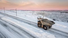 Elektrisk transport i Boliden Aitik, som er verdens mest produktive åpne kobbergruve. Gruven ligger i Gällivare, Sverige. FOTO: Boliden