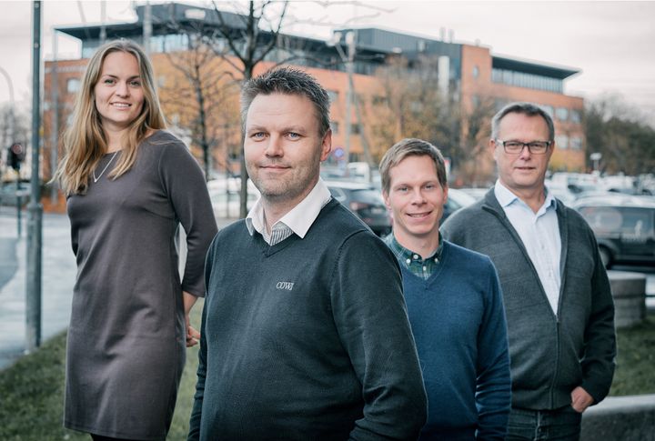 Julie Indrelid, Audun Vestli, Marius Sekse og Roar Andersen fra Senter for Risikoreduserende Design i COWI. Foto:
Erik Burås / Studio B13