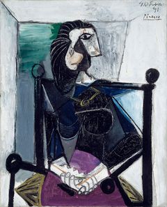 Pablo Picasso, Femme assise dans un fauteuil, 1941 presenteres i samlingsutstilllingen Gaven som åpner til sommeren. Foto: Øystein Thorvaldsen.