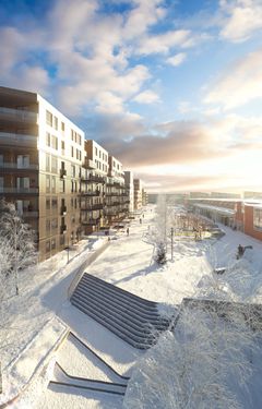 Boligprosjektet Skårerløkka består av 95 nye leiligheter sentralt i «nye Lørenskog sentrum».