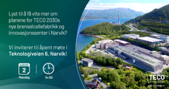TECO 2030 inviterer til et åpent møte i Narvik 2. august for å informere om planene selskapet har for dets nye fabrikk og innovasjonssenter i Narvik, og om dets ambisjoner om å gjøre Narvik til Norges nye hydrogenhovedstad og skape 500 nye arbeidsplasser i Narvik innen 2030.