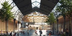Nordisk lys Oslo S Interiør hallen. Illustrasjon: Reiulf Ramstad Arkitekter og C F Møller