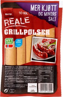 Coop reale grillpølse er kåret til Norges beste. Bilde: Coop.
