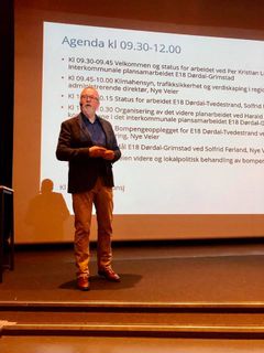 Per Kristian Lunden, ordfører i Risør og styreleder for det interkommunale plansamarbeidet E18 Dørdal-Grimsrad. Foto: Nye Veier