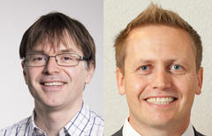 Sjefforskerne Torgeir Dingsøyr (til venstre) og Nils Brede Moe ved SINTEF Digital er årets vinnere av
SINTEFs pris for fremragende forskning. Foto: SINTEF
