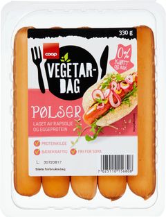 Coop Vegetardag pølser. Det finnes også en variant med ost og chili. Foto: Coop.