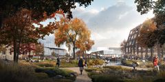 De nye planene for området foran Børsen inkluderer et næringsbygg med åpen og inkluderende første etasje som inneholder kafé- og restaurantvirksomhet, og en fullfinansiert park på areal rundt 8500 kvadratmeter.