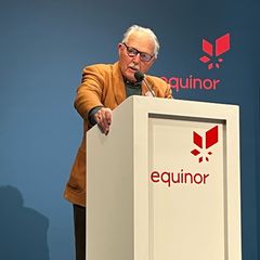 Guttorm Grundt taler på Equinors generalforsamling. Foto Ivar Minken