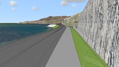 Fresefelt: Slik vil deler av den nye rv. 94 sør for Hammerfest se ut når den står ferdig. Til høyre for vegbanen ligger et fire meter breit fresefelt og en fire meter brei grøft som skal fange opp det meste av fokksnøen vinterstid. Illustrasjon: Statens vegvesen.