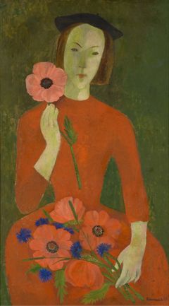 Edvarda Klaudine Lie, "Pike med blomster", 1937. Olje på lerret, 82,5 x 48 cm. © Edvarda Klaudine Lie, Christen Sveaas' Kunststiftelse