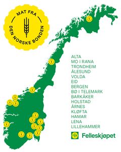 Etter den siste utvidelsen er det disse avdelingene i Felleskjøpet som selger matvarer produsert av den norske bonden. Foto: Kartverket. Bildet er redigert.
creativecommons.org/licenses/by-sa/3.0/no