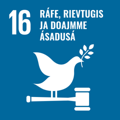 Bærekraftsmål 16 "Fred, rettferdighet og velfungerende institusjoner" på lulesamisk. Grafikk: FN-sambandet