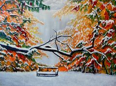 Karipbek Kuyukov. First Snow. 30 x 40 cm. Oil on Canvas (kuyukov.com)