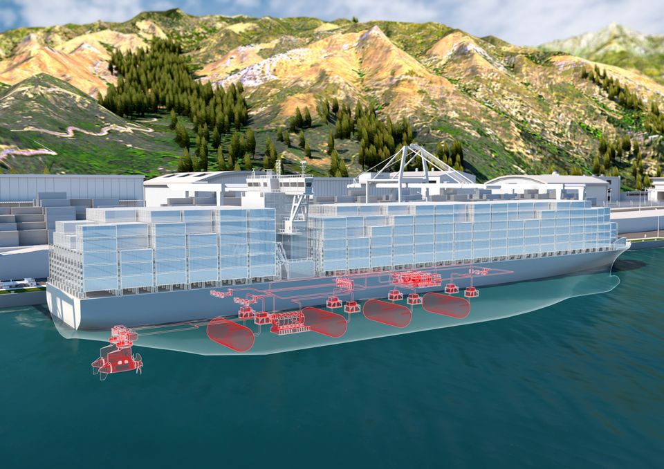 Concept illustration of a large vessel powered by fuel cells. Image credit ABB