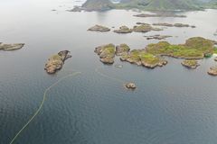 Fangstsystemet utenfor Stamsund i Lofoten består av 1,7 kilometer nett som leder hvalen inn i et basseng der testene gjennomføres. Etterpå slippes hvalene fri. Foto: Espen Wang-Naveen / FFI